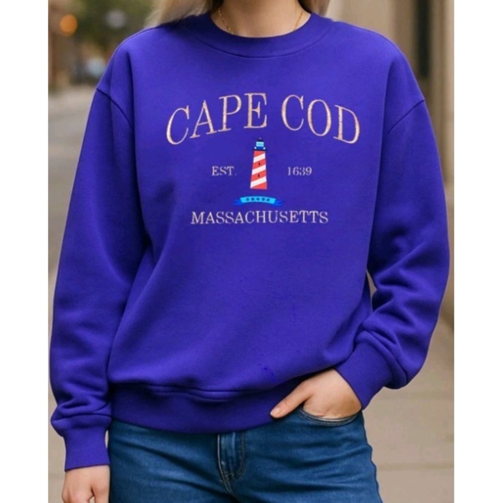 Special Thanks Cape Cod Massachusetts Embroidered Purple Sweatshirt Sz S New